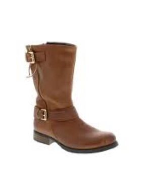 STEVE MADDEN, the Temmpt brown mid calf moto boots